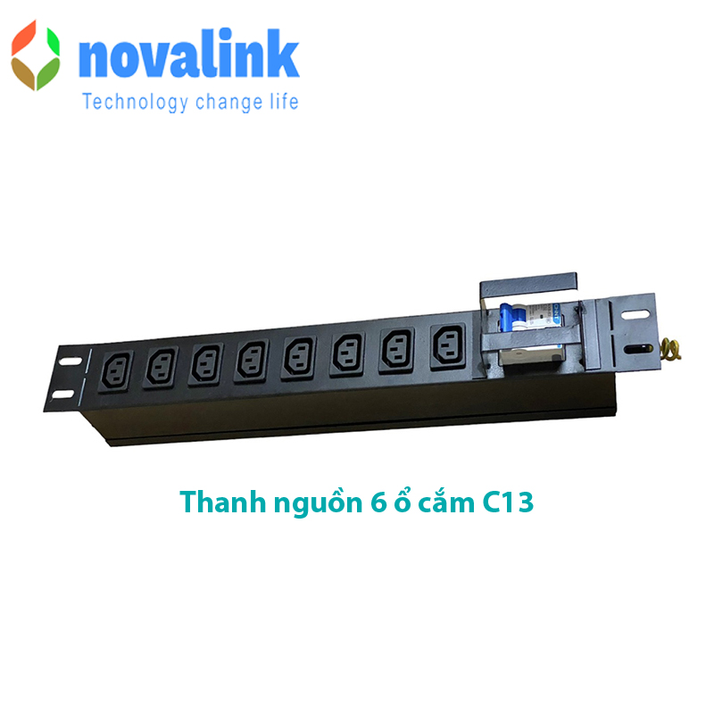 Thanh nguồn PDU 6 ổ cắm chuẩn C13 hãng novalink mã NV-66205A chuyên dùng cho tủ mạng